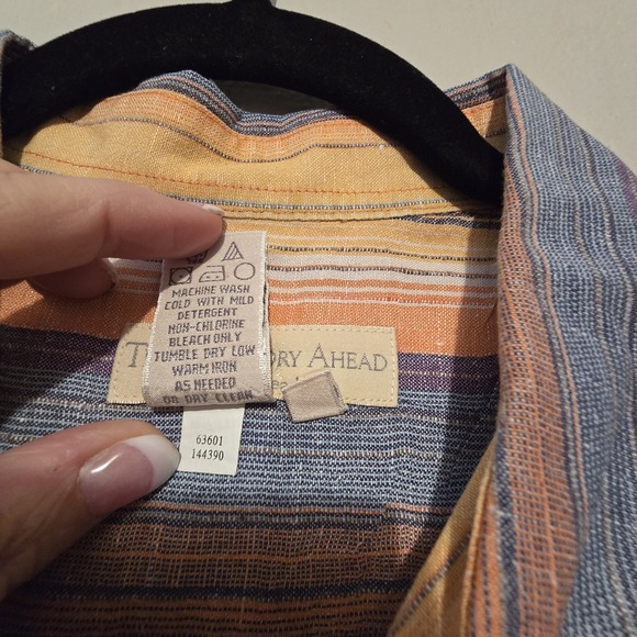 Territory Ahead Men Linen Silk Shirt LG Button Up Stripe Rainbow Colorful Summer - Picture 5 of 10